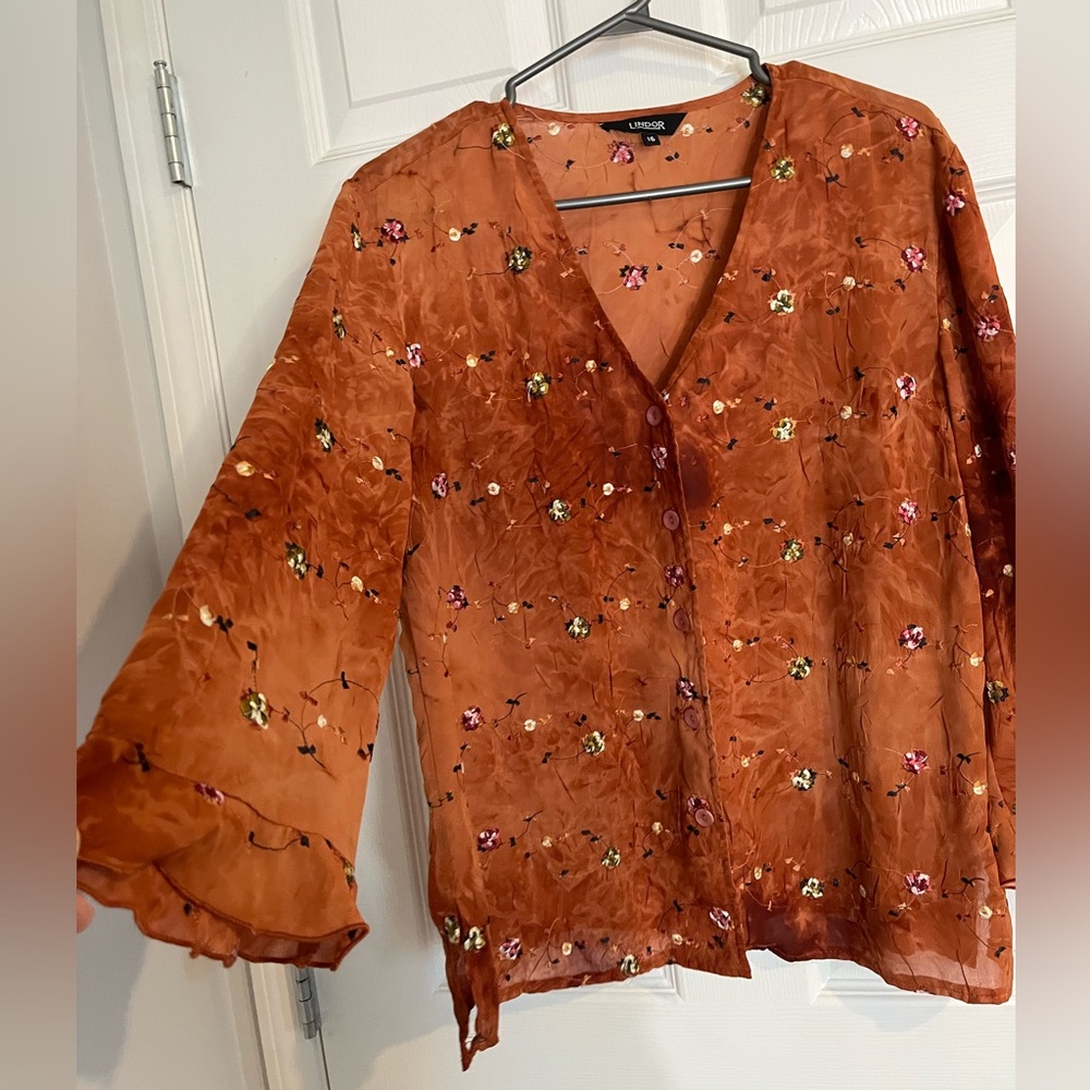 Embroidered Floral Rust Top